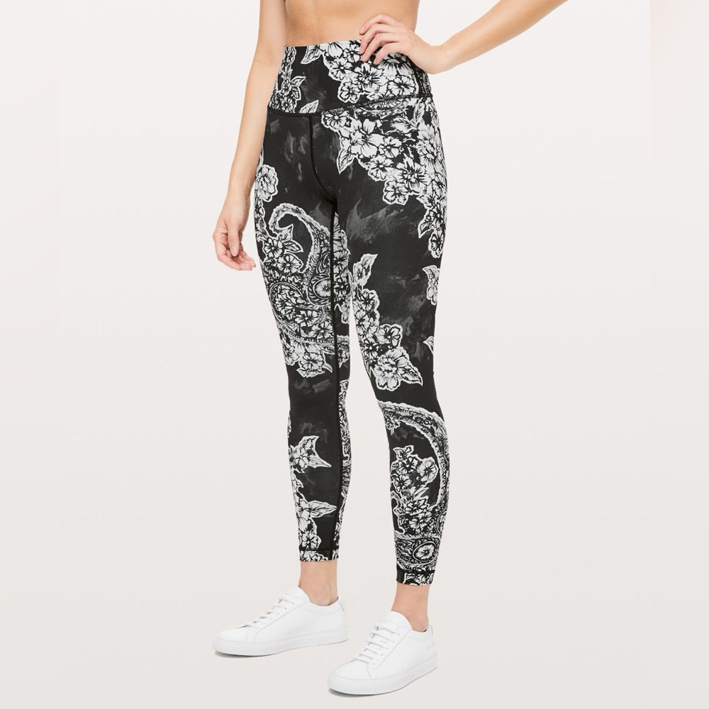 Lululemon Athletica Black and White Floral Leggings
